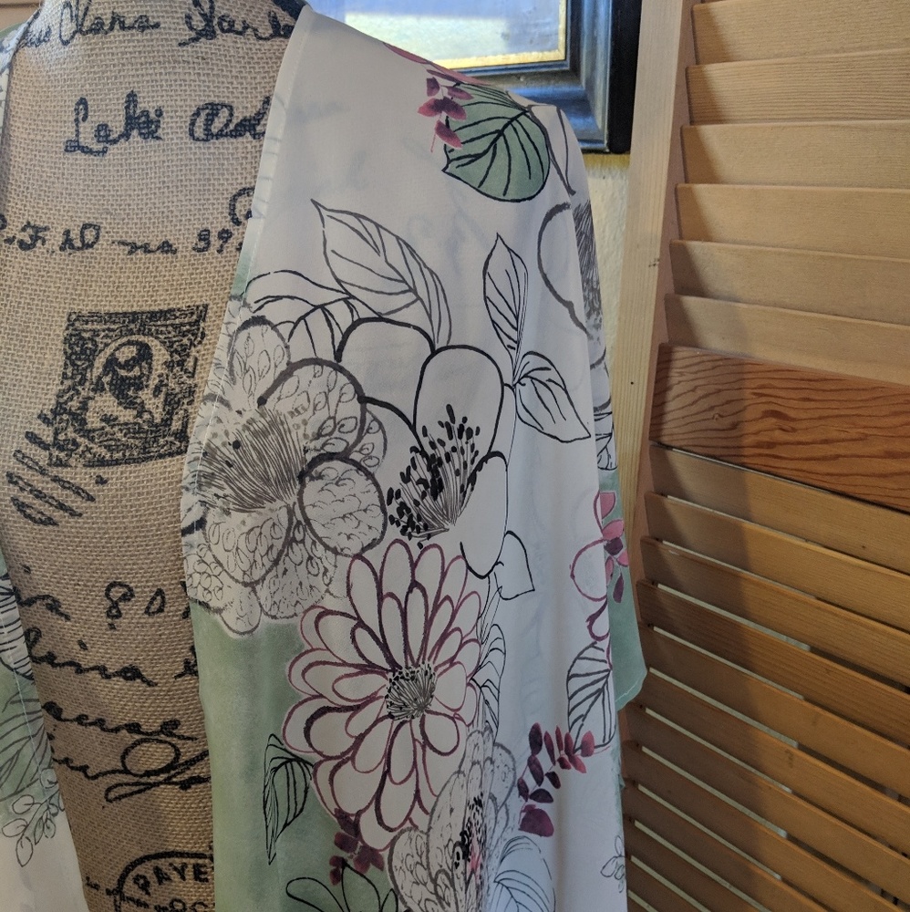 Kimono cover up pastel colors 100% silk flowers even cover swim suits - Picture 4 of 8